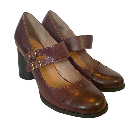 Miz Mooz Isadora Leather Heels Burgundy Double Strap Mary Jane Shoes size 10 41 - Picture 4 of 13